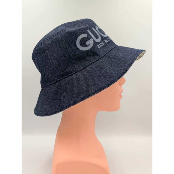 Gucci Lasered Denim Bucket Hat Dark Blue L 803042 - Picture 5 of 12